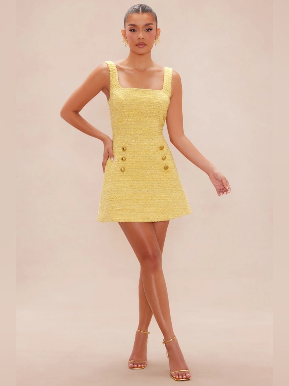 NWOT Fashion Nova (Nova Luxe) Marielle Tweed Mini Dress - Yellow - Size Small